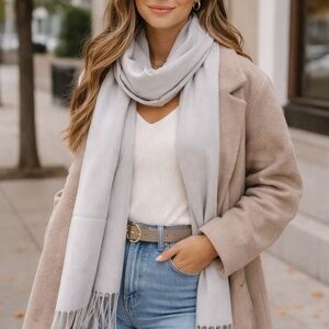 Cashmere Soft Gray Scarf Soft Fringe Wrap Winter Neutral New